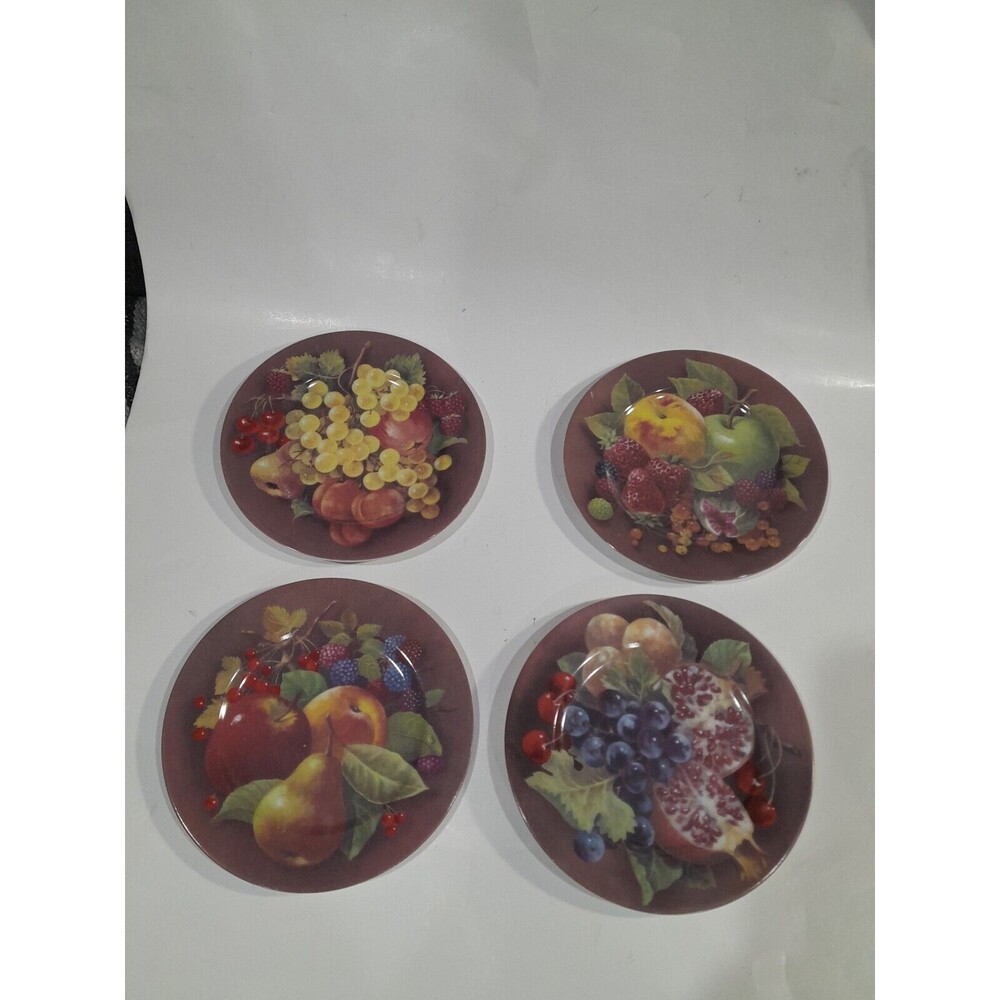 French Home Porcelain De Limoges 7" Salad Dessert Plates Fruit Pattern Set of 3